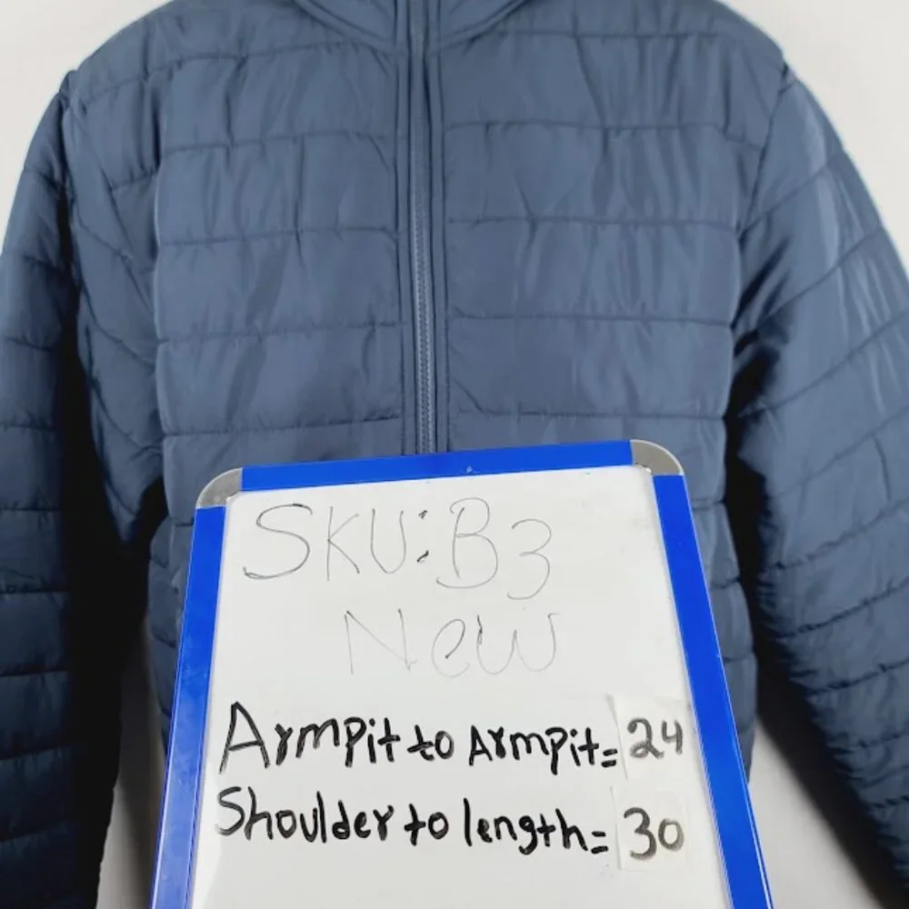 Voyager Men's Navy Polar Fleece Lined Padded Winter Puffer Jacket Size L